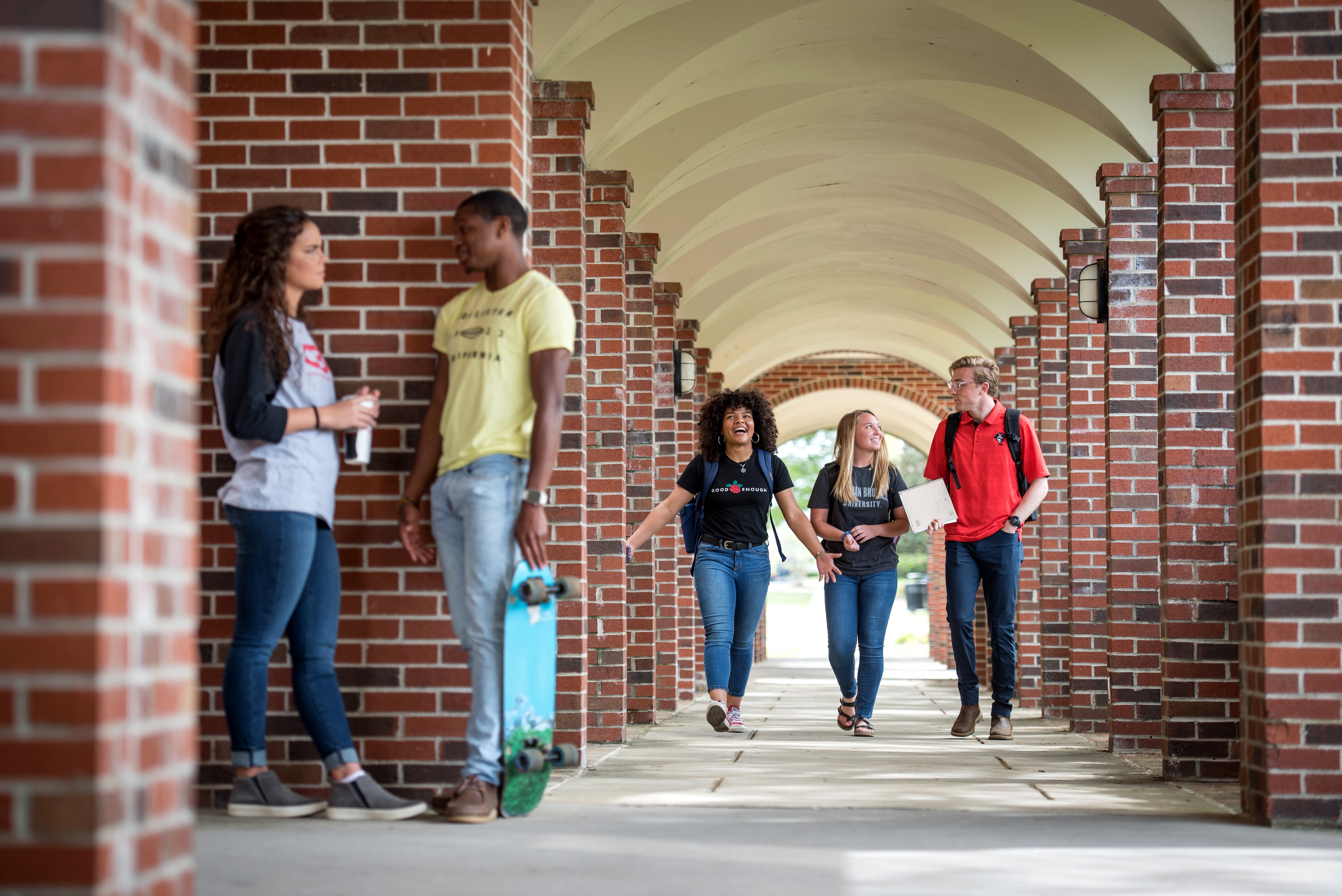 students in walkway